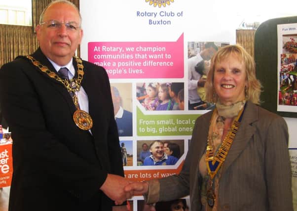 Rotary President Kath Silson welcomes Cllr Alan Barrow, Mayor of High Peak. Photo contributed.