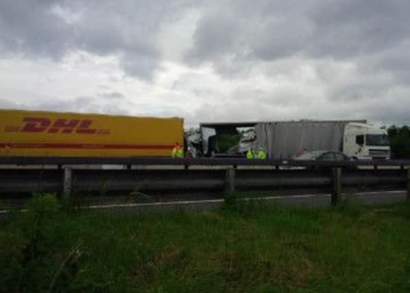 Pictured is a collision involving two lorries on the M1 motorway near Chesterfield, coutesy of photographer Dave Wheatcroft.
