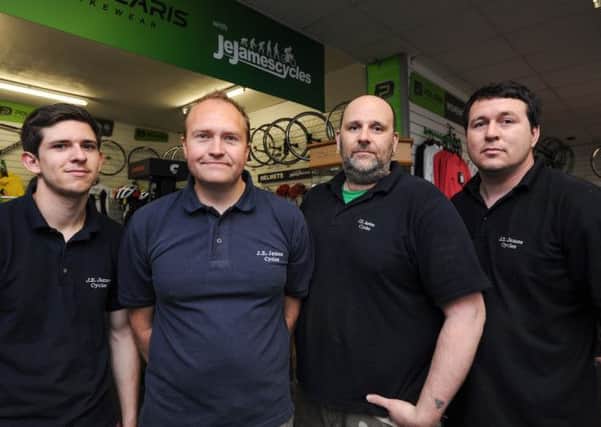 Phil Hubbard, Michael Burr, Gavin Bryan and Rob Taylor of Chesterfield-based JE James Cycles.