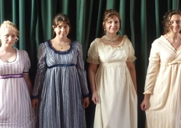 Mansfield Park to be staged at Crucible Studio, Sheffield, from July 22-26. Pictured left to right are:  Kate Spivey (playing Maria), Ashleigh Gray (Julia),, Jan Ibberson (Lady Bertram) and Lara Bundock (Fanny).