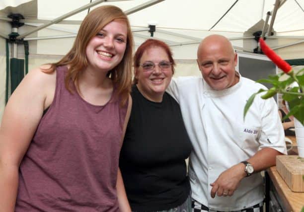Bolsover Food Festival - Aldo Zilli with fans Karen and Laurissa Robson