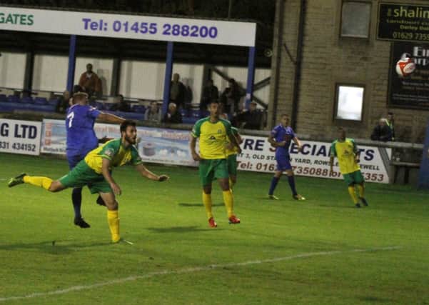 Jason Stokes scores against Barwell. Photo by Eric Gregory.
