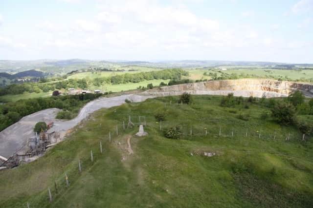 The view of Crich Quarry from the top of Crich Memorial Tower.