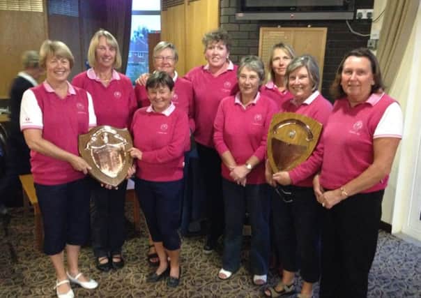Matlock Lady Captain, Helen Brown with the Silver and Bronze Winning Teams in the Interclub Foursomes 2014