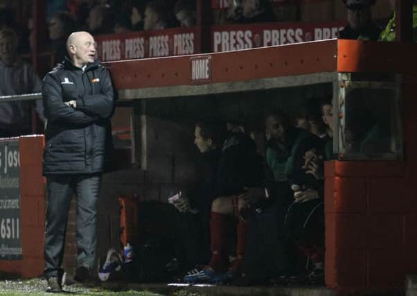 Alfreton manager Nicky Law on the touchline -Pic by: Richard Parkes