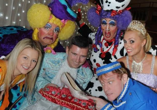 Cinderella launch.  Emily Baker as Cinderella, Camilla Dallerup as the Fairy Godmother, Asa Elliott as Prince Charming, Tony Rudd as Buttons, Dean Horner and Oliver Gray as Livinia and Louisa Hardup.