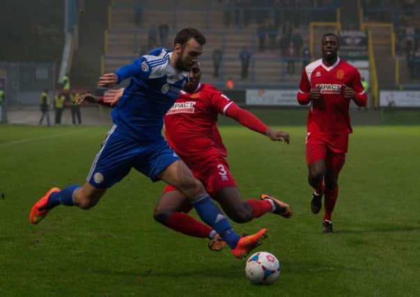 On the attack during the Halifax Town win over Alfreton, at the Shay