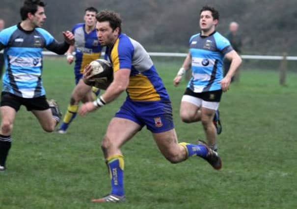 Ben Neville in action against Bridgnorth. Neville scored the opening try for the home side. Photo by Colin Baker.