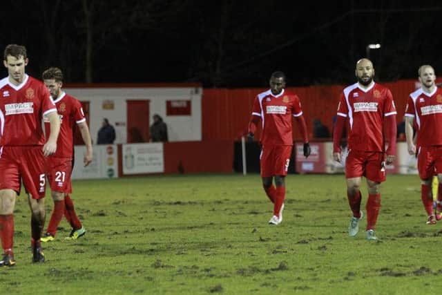 Alfreton trudge off the pitch after losing to Matlock -Pic by: Richard Parkes