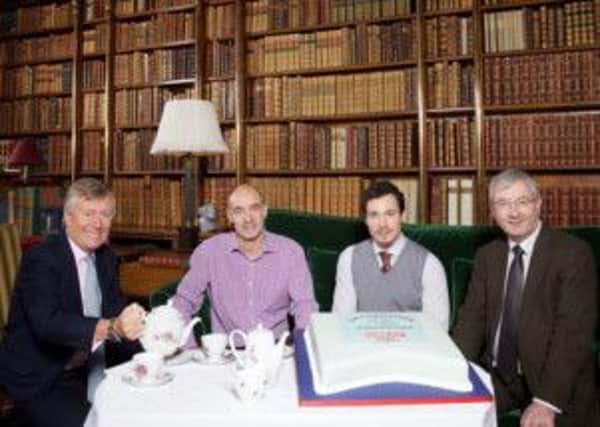 VisitBritain's Countryside is GREAT launch. Pictured at the Library room at Chatsworth are Paul Roden,  Chairman of Peak District and Derbyshire Tourist Board; Jim Dixon, tourism consultant; Mark Di-Toro, Head of Media and PR at VisitBritain, Richard Reynolds CEO Devonshire Group.