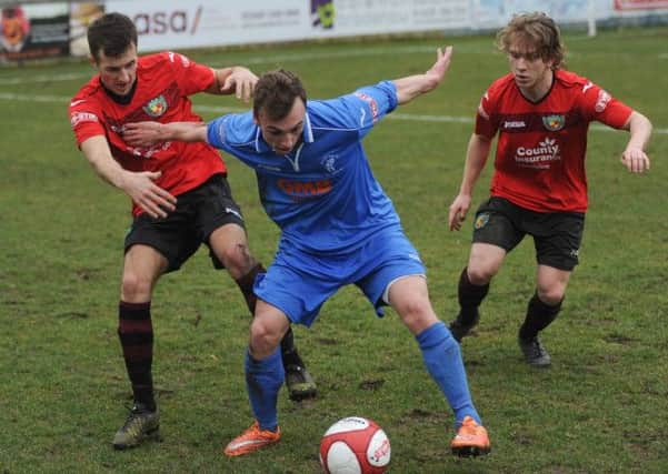 Matlock midfielder Niall McManus is pictured in possession during the 2-1 win over Nantwich on Saturday