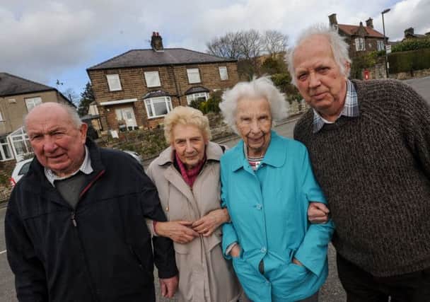 Residents of Greenaway Lane in Hackney are complaining that their phone lines have been dead collectively for around 5 weeks. Pictured l-r is Peter Crossland, Margaret Renshaw, Maye Hughes and Peter Renshaw.