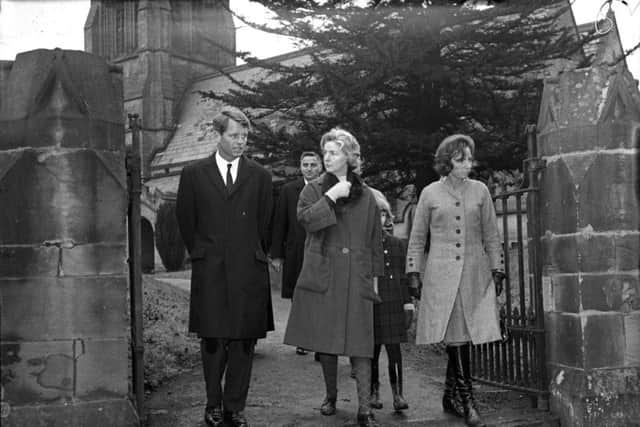 Robert Kennedy leaving Edensor church - January 1964