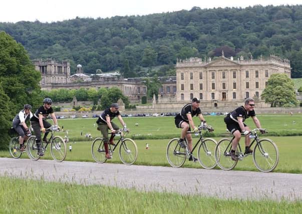 Cyclists taking part in the Eroica Britannia, near Chatsworth House, will be headlining a fabulous summer of riding opportunities and events across the Peak District. Picture courtesy of www.dynamicpictures.co.uk.
