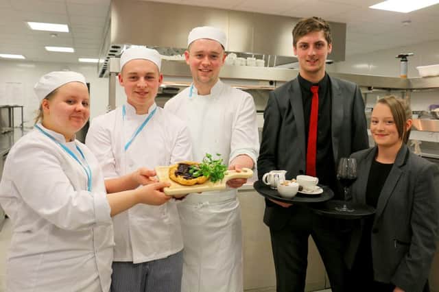 Graduating students (from left) Rosie, Daniel, Craig, Dan and Emma practising in the kitchens of Refined.