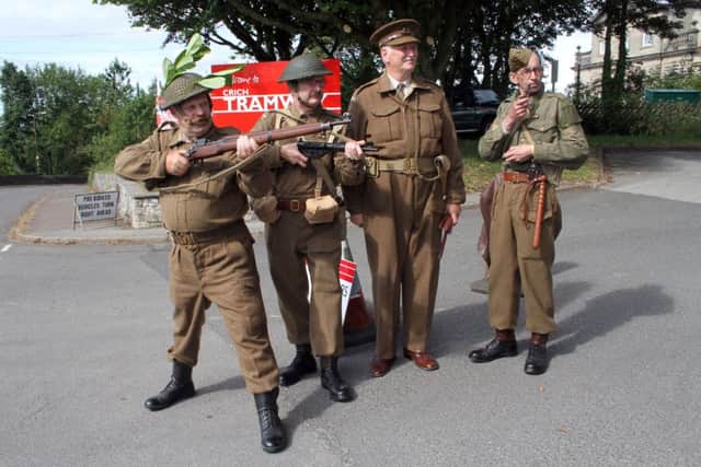 Halt! Guards of the Pontifract home guard challenge visitors as they arrive at the event.
L/R: Steve Moorehouse, Adrian Roberts, Malcolm Carr, Steve Bulmer.