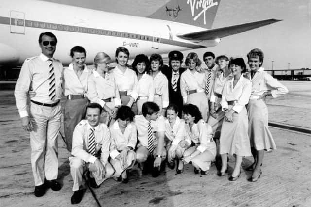 Sharon, fourth from left, started work as an air hostess with Virgin Airlines.