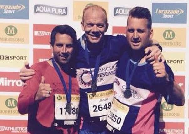 David Greatorex, Jason Armshaw and James Fox raised money for cancer research by taking part in the Great North Run.