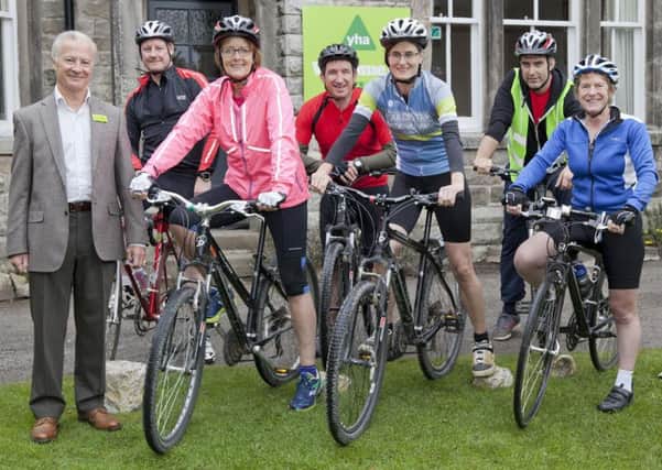 YHA and Peak Park staff saddle up for the celebratory bike ride from YHA Hathersage to YHA Edale. Back row, left to right, Simon Ainley, Jerry Robinson and Richard Godfrey and front row, left to right, Peter Gains, Caroline White, Sarah Fowler and Paula Yates.