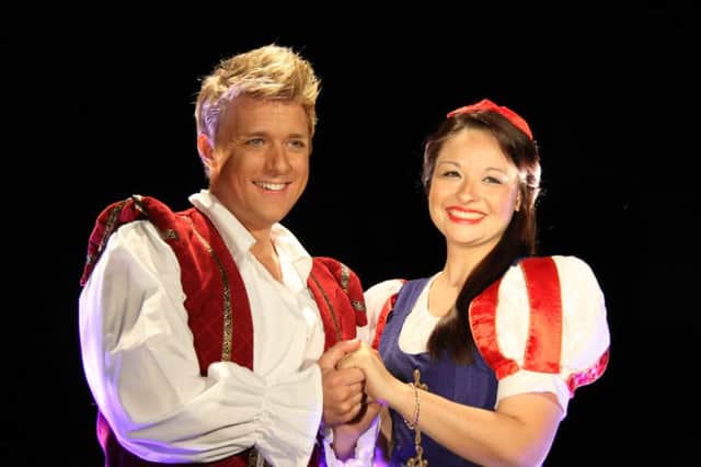Jonathan Ansell and Natalie Law in Snow White and the Seven Dwarfs at Chesterfield's Pomegranate Theatre.