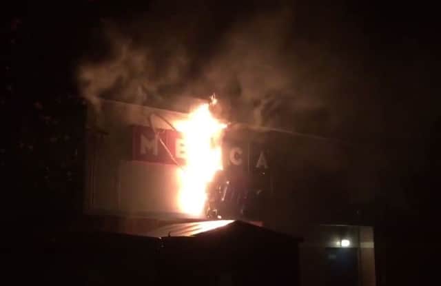 Fire outside Mecca Bingo in Chesterfield.