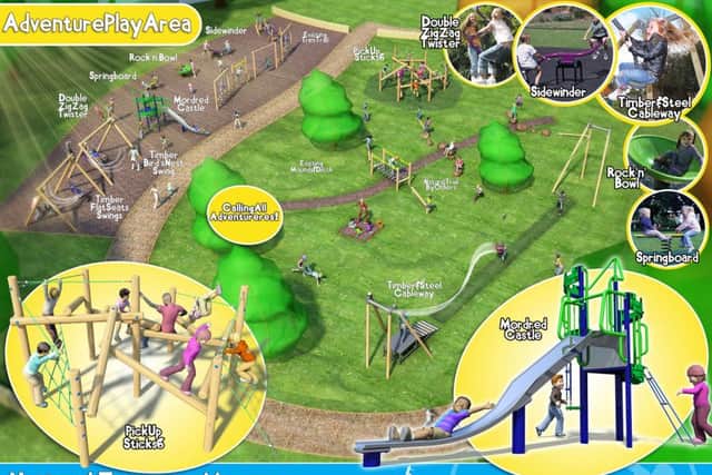 The design for the new childrens outdoor play area at Crich Tramway Village,