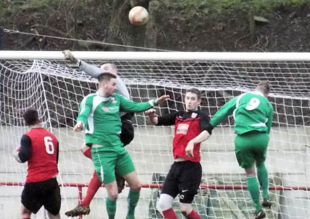 GOALMOUTH ACTION from the Teversal-Shirebrook town derby thriller.