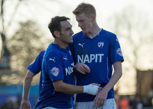 Braintree Town vs Chesterfield - Sam Clucas congratulates Gary Roberts - Pic By James Williamson