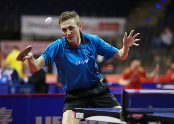 Liam Pitchford during his defeat. Pic credit: ITTF: Remy Gros