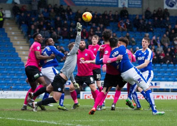 Chesterfield vs Peterborough United - Chesterfield are denied at a corner by Peterborough goalkeeper Ben Alnwick - Pic By James Williamson