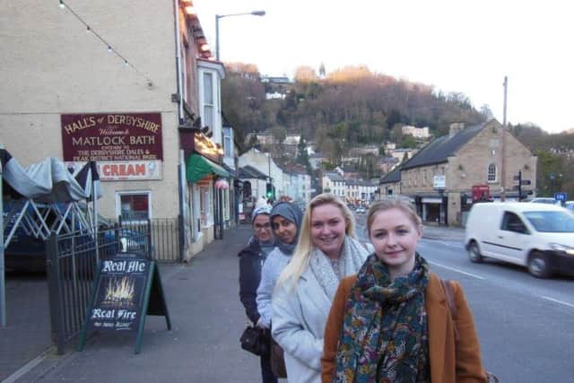University of Derby students at Matlock Bath, including Emma Pope (front).