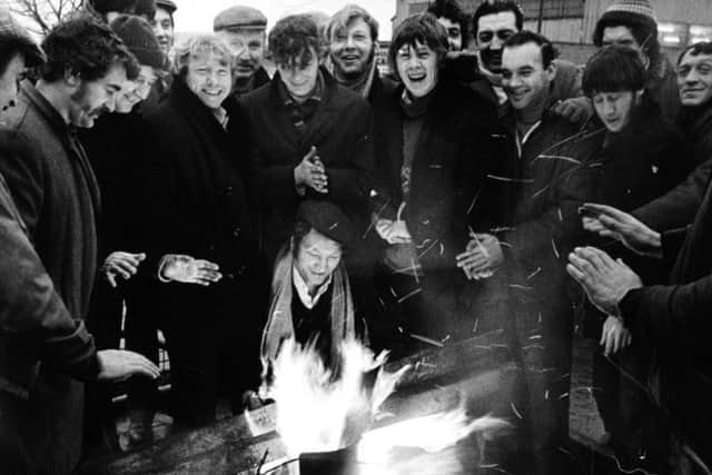 January 27th 1972.Miners picketing outside Skelton Power Station at Stourton, Leeds.
