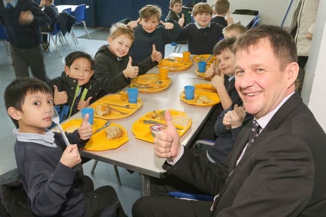School dinners, county council dinners chief Tim Blowers at St Mary's RC Primary