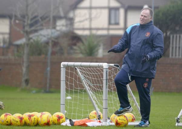 Blackpool FC players in training at Squires Gate.  Pictured is manager Neil McDonald.