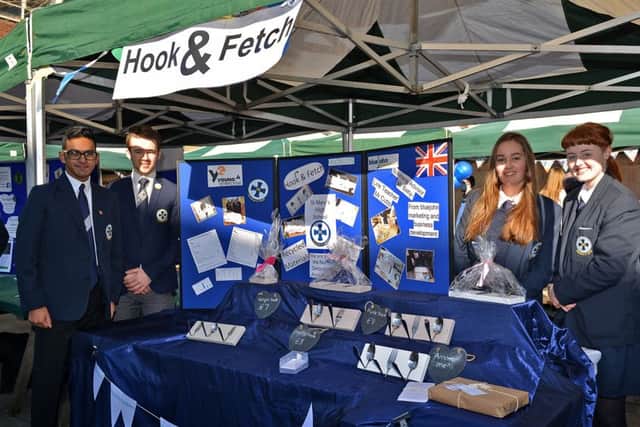 Students from across Derbyshire took part in the Young Enterprise trade fair at Chesterfield market, Pictured are Adam O'Farrell, Mitchum Bates, Grace Banks and Chloe Parkes with their business Hook and Fetch