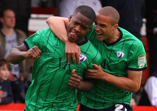Captain Neal Trotman celebrates with Jordan Bowery after putting the Spireites ahead by Tina Jenner