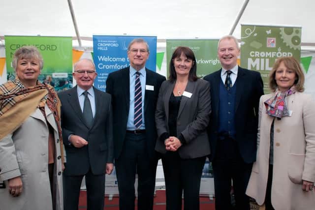 L-R: Mrs Jill Tucker, Lord Lieutenant of Derbyshire William Tucker, John Rivers Chairman of the Arkwright Society, Sarah McLeod Chief Executive of the Arkwright Society, High Sheriff of Derbyshire Oliver Stephenson and his wife Fiona Stephenson.