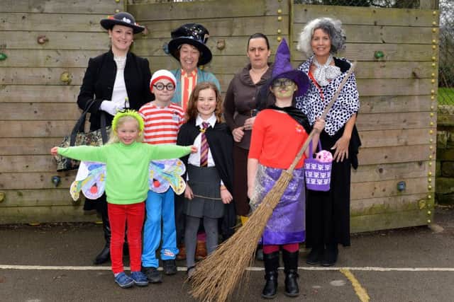 Children and staff dressed up for World Book Day at Darley Churchtown Primary School