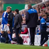 Chesterfield vs Scunthorpe United - Daniel Jones leaves the pitch after his red card - Pic By James Williamson