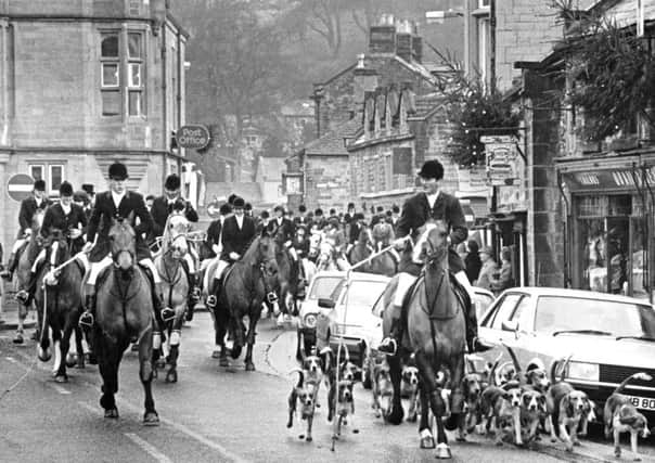 The High Peak Hunt meet at The Square, Bakewell, in 1986