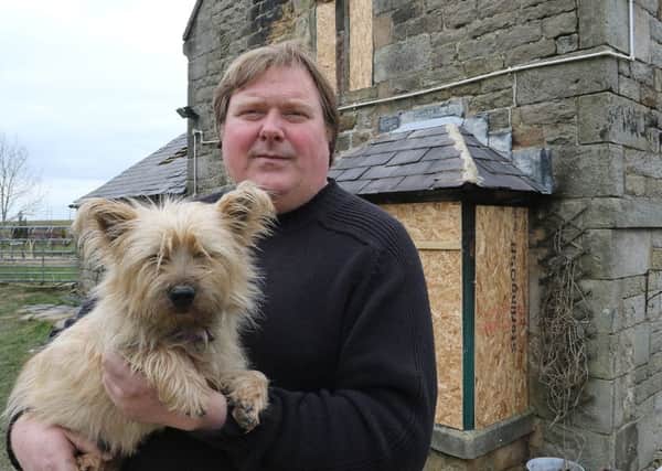 High Ashes Farm Ashover, Philip Coates with Snow one of his two surviving dogs