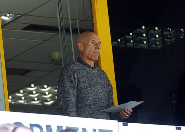 Huddersfield Town v Chesterfield.
Actor Patrick Stewart watches the match. 5th April 2003