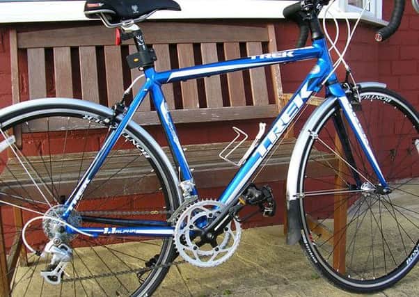 The second stolen bicycle was a blue and white Trek racer.