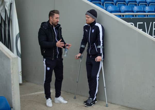 Chesterfield vs Port Vale - Injured pair Angel Martinez and Liam O'Neil - Pic By James Williamson