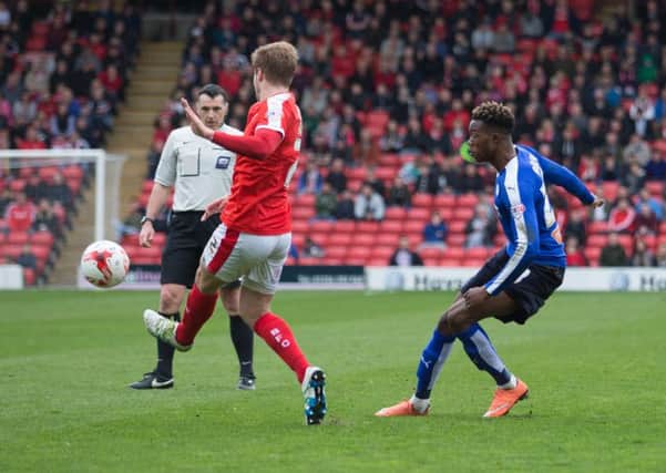 Barnsley vs Chesterfield - Gboly Ariyibi delivers the ball which leads to Chesterfield taking the lead through Lee Novak - Pic By James Williamson