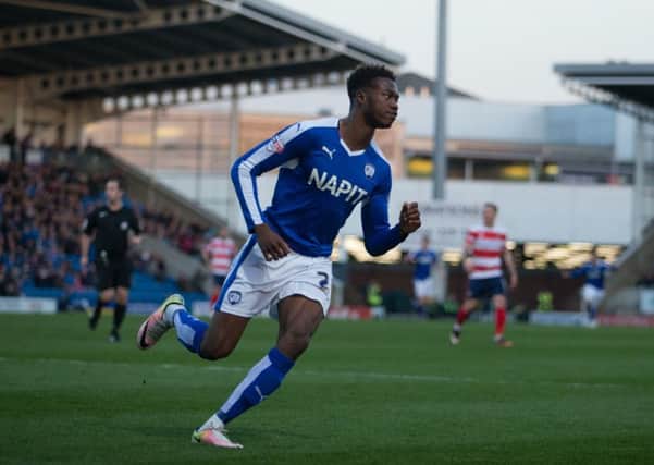 Chesterfield vs Doncaster Rovers - Gboly Ariyibi celebrates his goal - Pic By James Williamson