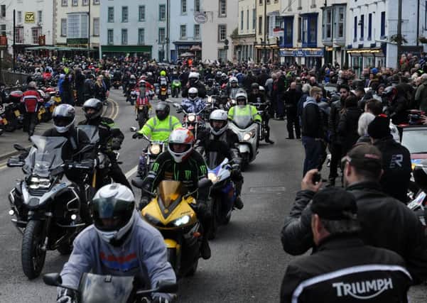Thousands of bikers ride through Matlock Bath to protest against proposed parking charges. Picture: Andrew Roe.
