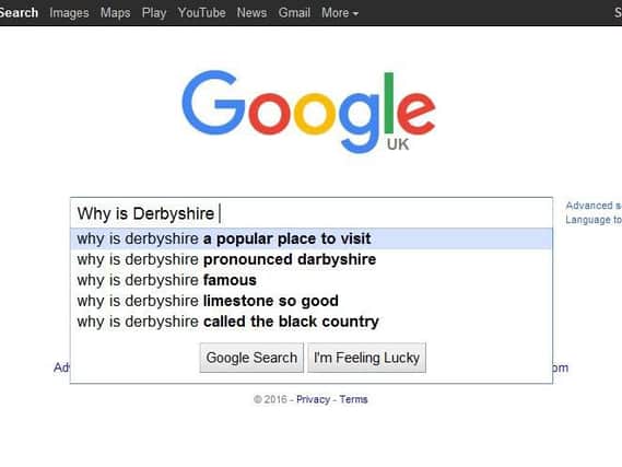 What do people's search terms about Derbyshire reveal about their assumptions on the area?
