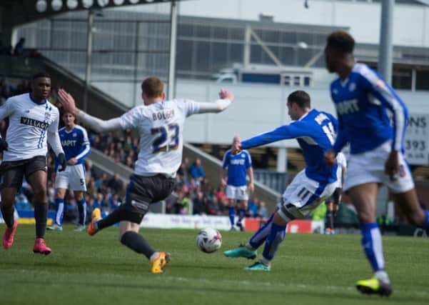 Chesterfield vs Bury - Lee Novak scores Chesterfields second goal - Pic By James Williamson