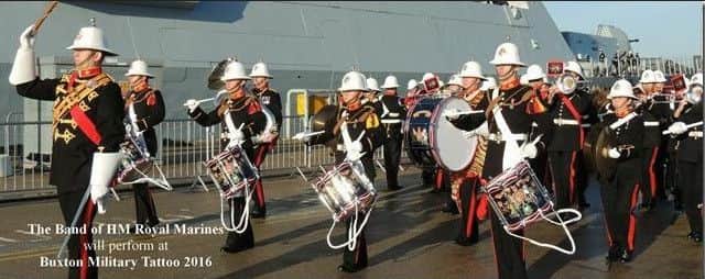 The Band of HM Royal Marines playing at Buxton Military Tattoo.